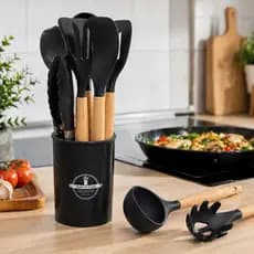Jogo Completo de Utensílios de Cozinha de Silicone Itens Essenciais para sua Casa KITC/12 Preto