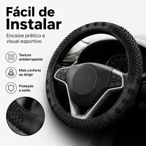 Capa Pra Volante Com Massageador de Carro Universal em Couro Sintético Protetor Reforçado Preto