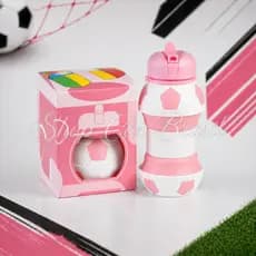 Garrafa Água Infantil Bola Dobrável 550ml Squeeze Futebol Flexível Retrátil Decoração Alça Rosa/Verde/Preto