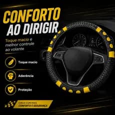 Capa Pra Volante Com Massageador de Carro Universal em Couro Sintético Protetor Reforçado Amarelo