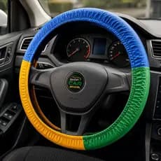 Capa de Volante Universal Brasil Verde Amarela Azul Elástica em Couro Para Todos Modelos Automotivo