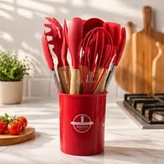 Jogo Completo de Utensílios de Cozinha de Silicone Itens Essenciais para sua Casa KITC/12 Vermelho