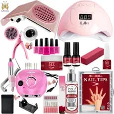 Kit Manicure para Unhas de Gel Porcelana Acrigel Lixadeira Elétrica Cabine Sun 5 Sugador