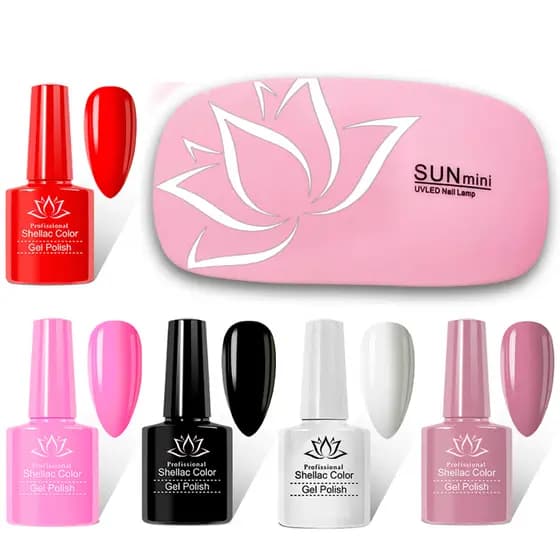 Kit 5 Esmaltes em Gel Branco + preto + Nude + Rosa + Vermelho