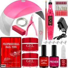 Kit Iniciante Completo Unha Gel Acrigel Fibra Cabine estufa de Unhas e lixadeira elétrica Manicure