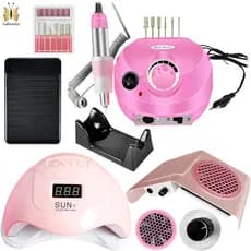 Kit Manicure Lixadeira de Unha Motor Porquinho + Cabine Sun  + Aspirador Coletor de Pó de Unha