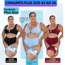 Conjunto Biquíni Plus Size Feminino 40 AO 56 Hot Pant Cintura Alta, Confortável com Bojo Removível