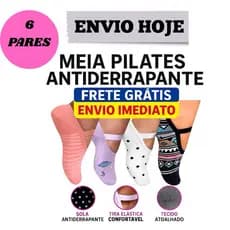 6 Pares Meia Sapatilha Pilates Antiderrapante 35/40Feminina Algodão Ideal para Yoga Academia Hidroginastica Frete Gratis