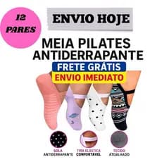 12 Pares Meia Sapatilha Pilates Antiderrapante Feminina  Ideal para Yoga, Academia e Hidroginástica