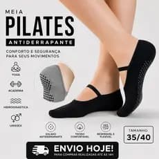 12 Pares Meias Pilates Lisa Antiderrapante Preta Unissex 35/40 Yoga Academia Hidroginástica Fitness Treino