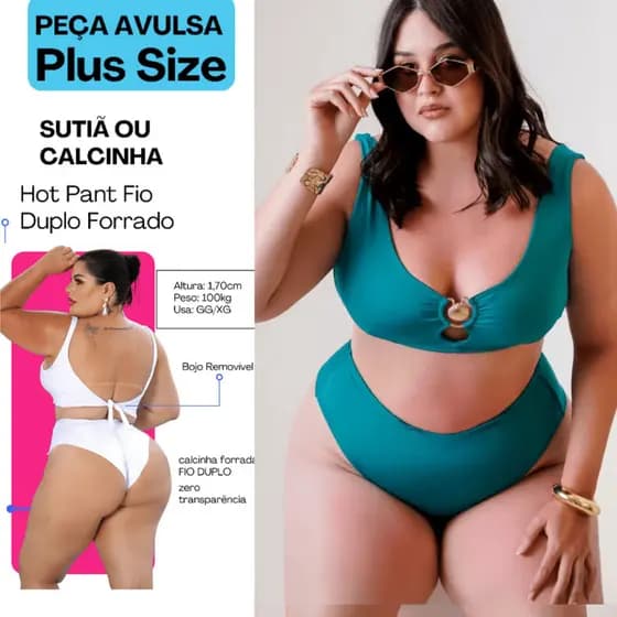 Peça Avulsa Biquíni Plus Size 42 ao 56 Calcinha Hot Pant Fio Duplo Conforto Premium