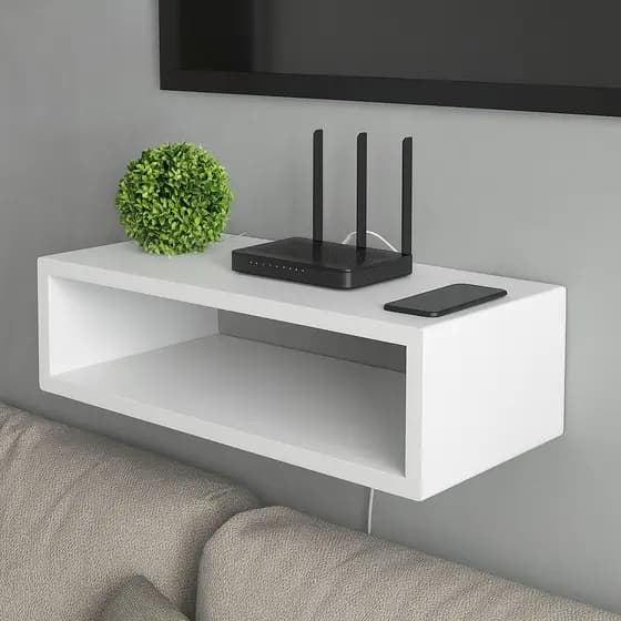 Suporte Nicho de Parede MDF Branco 30x12x12cm para Roteador Conversor e Decoração
