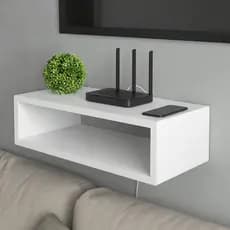 Suporte Nicho de Parede MDF Branco 30x12x12cm para Roteador Conversor e Decoração