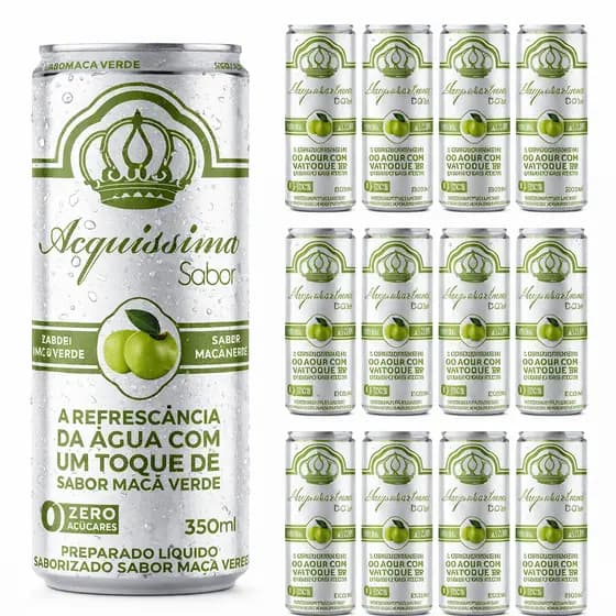 Água Saborizada Maça Verde/Lichia Sem Açucar Lata 350ml - Pack 12/24/36Un Atacado Envios Full