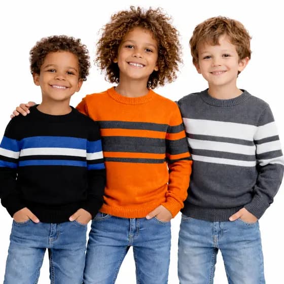 Kit 3 Blusa Infantil Tricot Sueter Listrado Tamanho 1 Aos 16 Anos - Envio Full