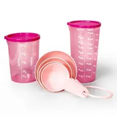 Medidor Cozinha Rosa 2 Copo 400ml 500ml + 4 Colheres Medidora Plástico Resistente