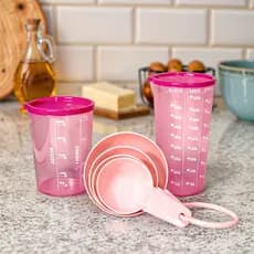 Kit Copo Medidor Com Tampa Colher Medidora Receitas Cozinha Azul Rosa