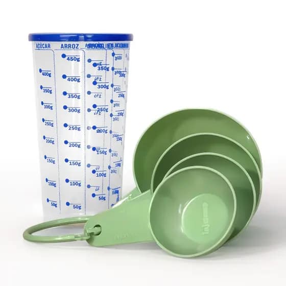 Kit Copo Medidor + Colheres Medidoras Azul Rosa Cozinha Copo500ml Xicara Precisão Resistencia