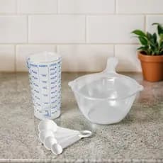 Medidor Cozinha Transparente Copo 500ml Tigela Alca Bico 4 Colheres Medidoras