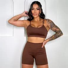 Conjunto kit academia Poliamida Zero transparencia caminhada Short e Top de Ginástica Look Fitness
