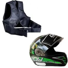 Colete Moto Preto + Capacete Infantil Preto/Verde Gow Kids Tamanho 54