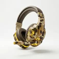 Headset Gamer Camuflado LED Microfone Flexível Cancelamento Ruído Compatível PC/Console/Celular