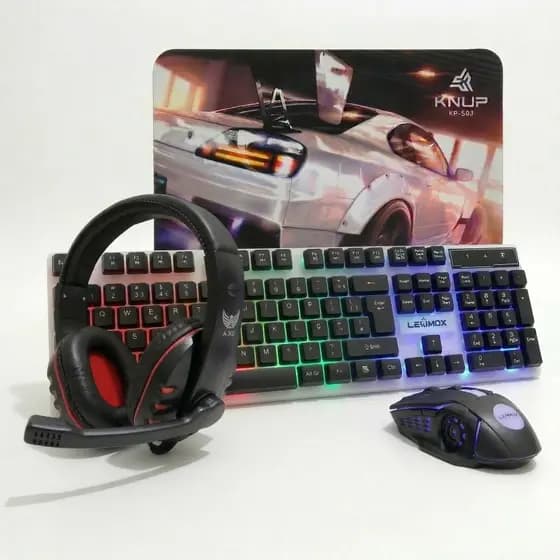 Kit Gamer 3 em 1 Setup Completo Teclado Mouse e Headset para Gamers RGB + MousePad de Brinde