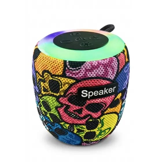 Caixa de Som Bluetooth 10W LED RGB Estampa Caveira Som Potente Portátil Gamer