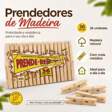 Prendedores De Roupa Em Madeira Pacote 36 Unidades