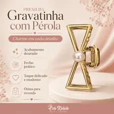 Piranha Prendedor de Cabelo Dourado Gravatinha com Perola / Corrente