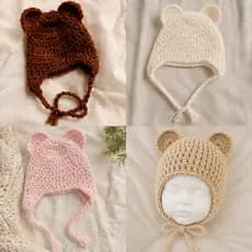 1 Touquinha Gorro de Crochê baby Ursinho com Orelhinha Outono Inverno Lã Newborn Ensaio Fotográfico Dia A Dia Reborn