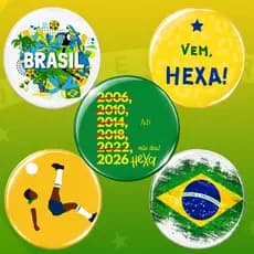 KIT 5 BOTTONS BUTTONS BROCHES COPA DO MUNDO BRASIL HEXA