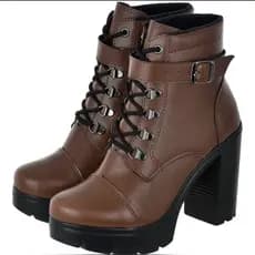 Coturno Feminino Bota Plataforma Detalhe Em Fivela Marrom