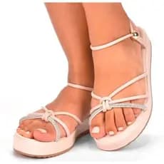 Sandália Papete Casual Feminina Tiras De Strass Brilho com binoculo Feminino Moda 944/8