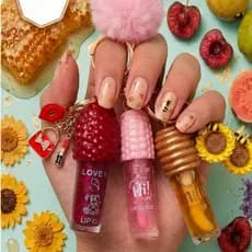 Kit 3 Gloss com Chaveiro Variados - Gloss Labial - Lip Gloss Brilho Labial Frutado - Brilho labial