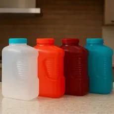 Kit 4 Garrafas Plásticas 2L Coloridas com Tampa – Para Suco, Água, Geladeira, Cozinha, Com Medidor