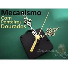 Mecanismo p/ relógio de parede primeira linha com ponteiros dourados com funcionamento a pilhas