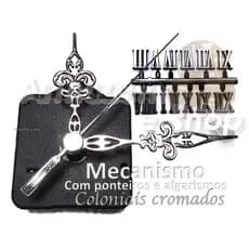 Kit Maquina De Relogio + Numeros Romanos + Ponteiros Prata