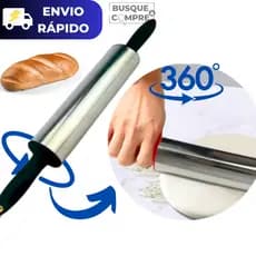Rolo para Massas Giratório de Inox para Pão Pães Coxinha Salgados Amassar Massa Padeiro Padaria
