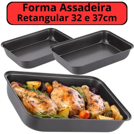 Formas Assadeiras 32cm 37cm Retangular Antiaderente Grande Aço Carbono Bolos Lasanha Carne Frango
