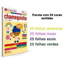 Papel Sulfite Chamequinho Colorido 4 Cores 100 Folhas A4 75g
