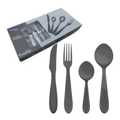 Jogo Talher Faqueiro Aço Inox Black  24 Peças Sunshine Preto Utensilio Para Casa Cozinha - Fratelli