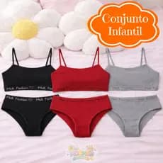 Kit 2/5 Conjunto Calcinha e Sutiã Infantil Sem Bojo Liso Algodão