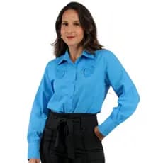 Blusa Feminina Manga Longa com Bordado Elegante Colarinho Estilo Social Office