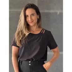 Blusa Feminina Manga Curta Sem Decote Básica Lisa Four Stripes Outubro Tendência