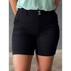 Short Feminino Básico Bolsos Laterais com Forro Elástico na Cintura Estilo Bermuda