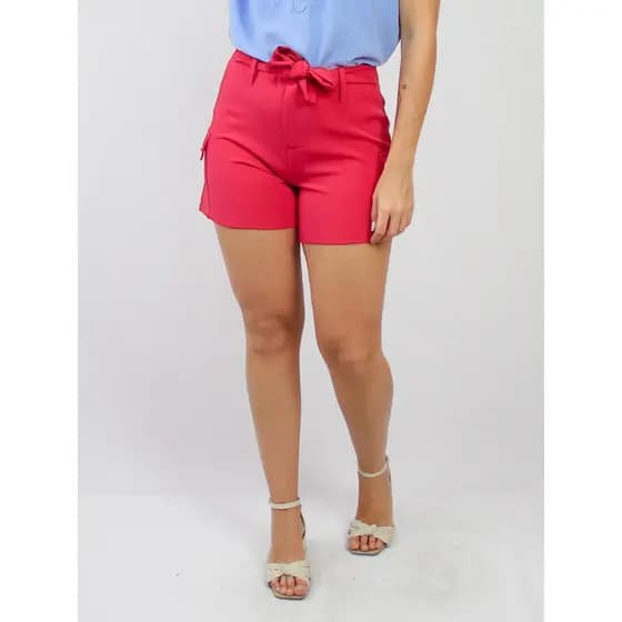 Short Feminino Alfaiataria Bolso Cargo Com Cinto Faixa Elegante e Confortável Versátil Verão