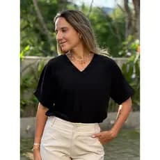 Blusa Feminina Decote V Peach Touche Manga Longa Básica Lisa Fresca