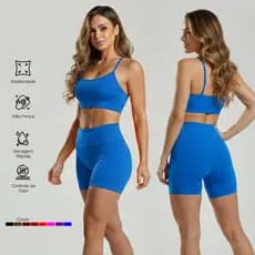 Conjunto de Academia Feminino Fitness Shorts Cintura Alta Top Alça