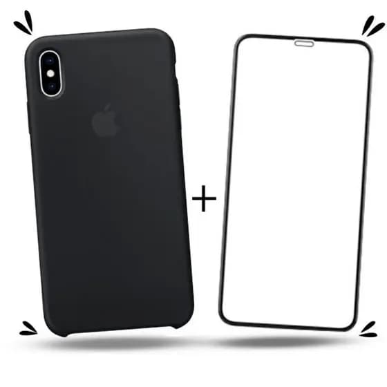 Kit 2em1 Para iPhone X / XS - Case Silicone Aveludada + Pelicula de Vidro 3D 5D Full Cover